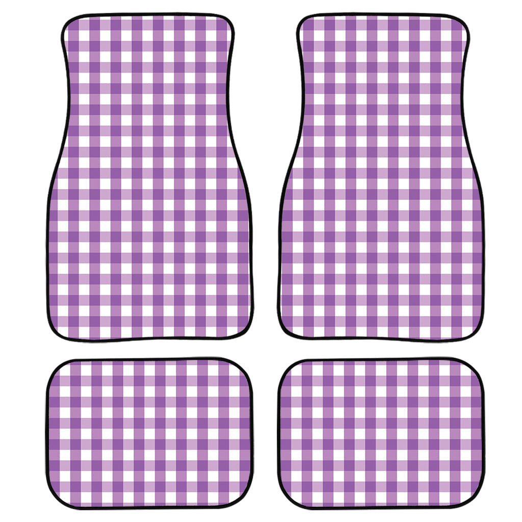 Purple And White Check Pattern Print Front And Back Car Floor Mats, Front Car Mat