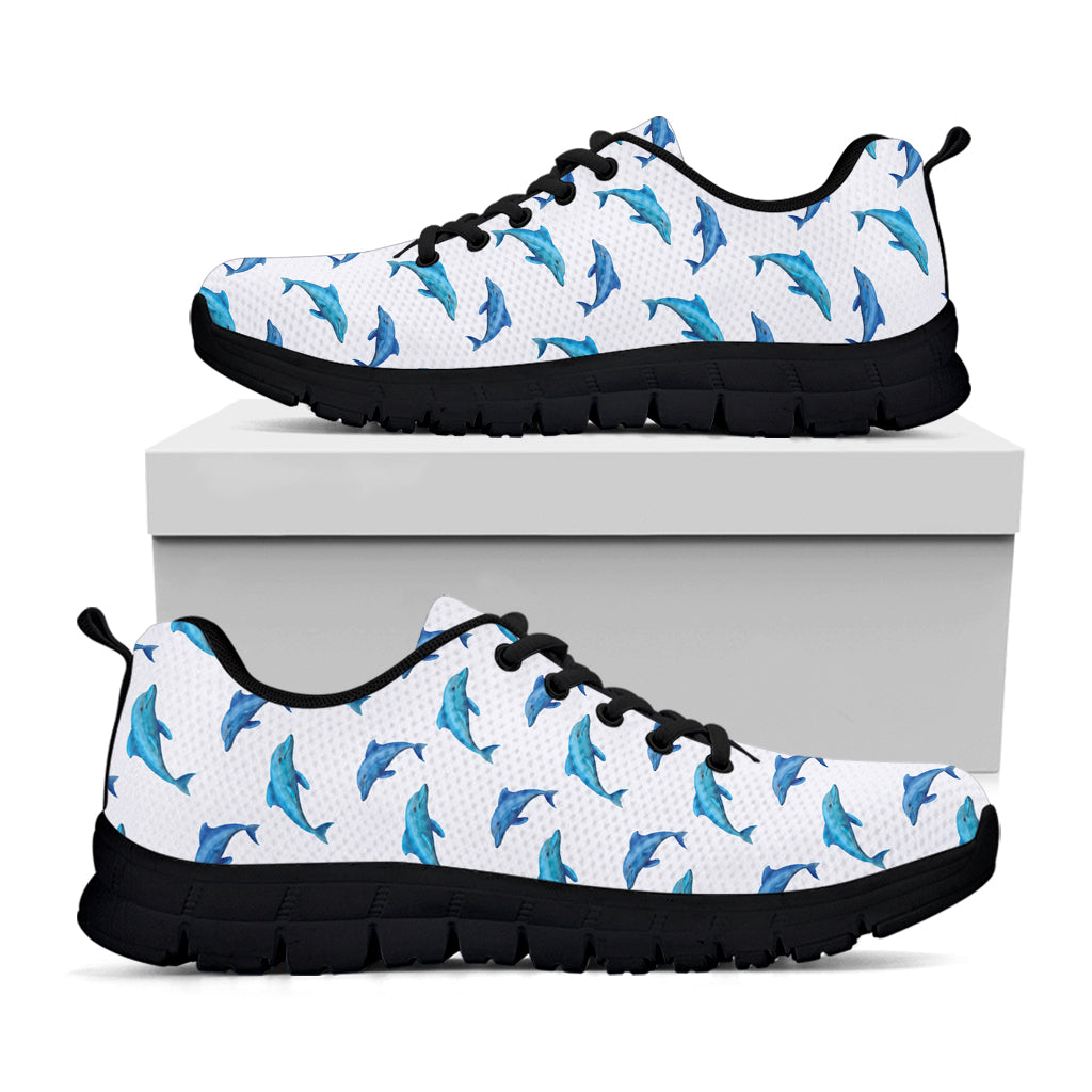 Watercolor Dolphin Pattern Print Black Sneakers