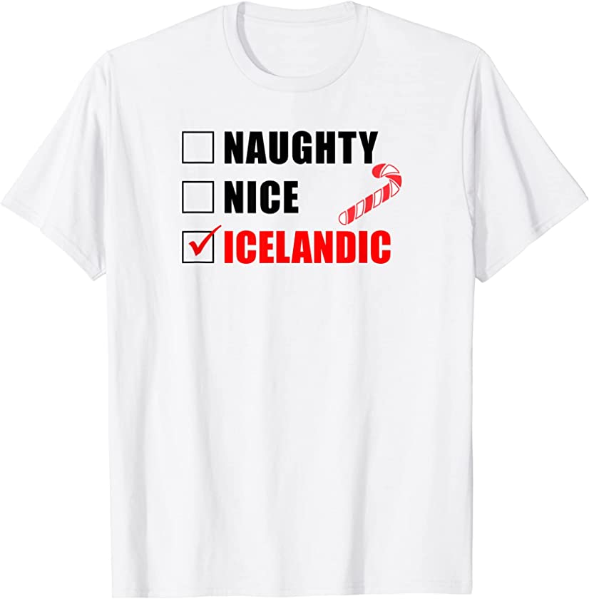 Naughty Nice Icelandic Candy Cane Christmas Santa List T-Shirt