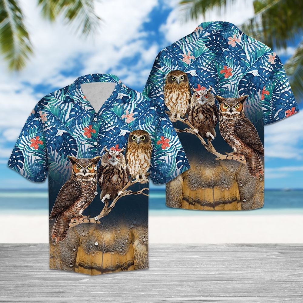 Owl Hawaii Unisex Print Aloha Short Sleeve Casual Shirt Ha36292