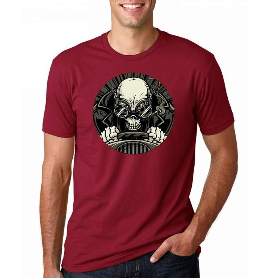 The latest fashion men’s skull driving print casual short-sleeved red men’s T-shirt