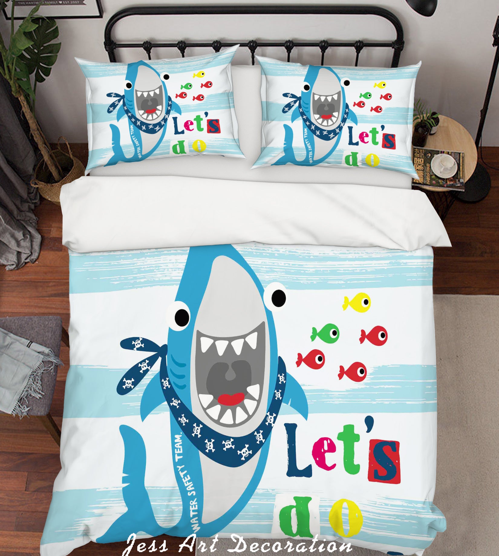 3D Cartoon Shark Blue Quilt Cover Set Bedding Set Pillowcases 156