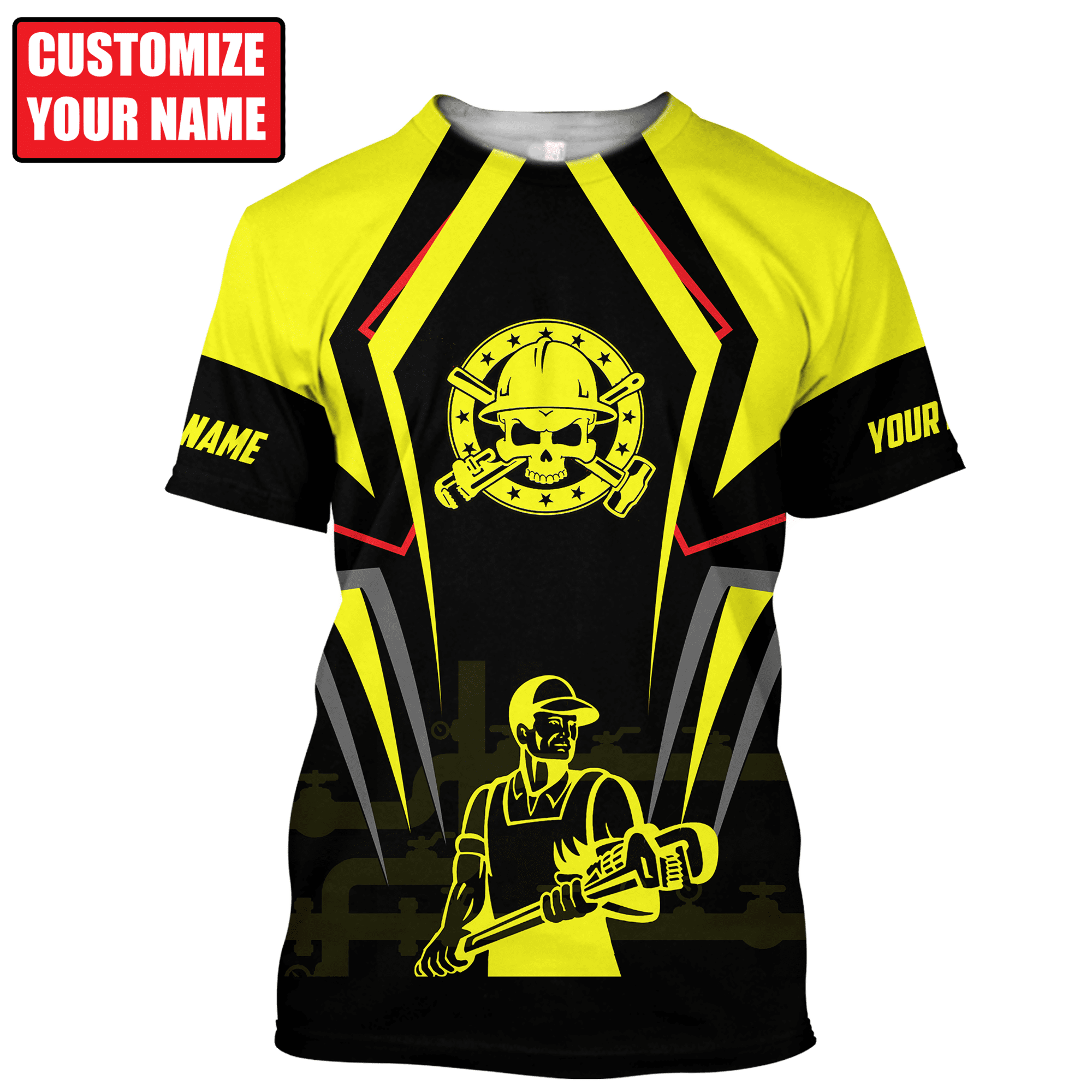 3D All Over Print Black And Yellow Welder Shirt, Personalized Welder Skull Apparel