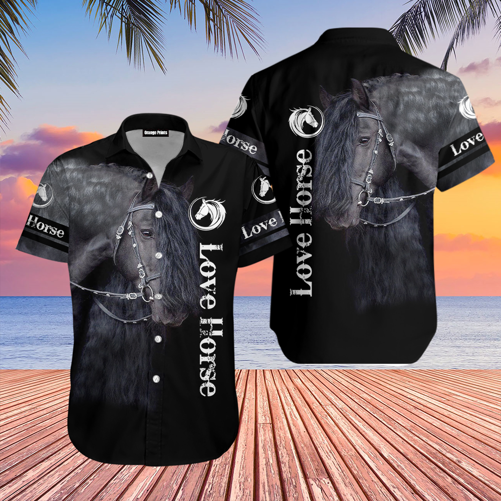 Beautiful Black Horse Aloha Hawaii Shirts For Men Women Ha12518