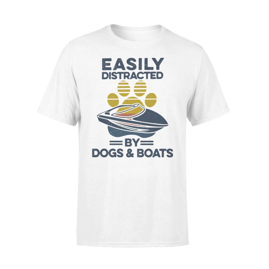 Easily Distracted By Dogs And Boats Footprint Vintage Retro T-shirt