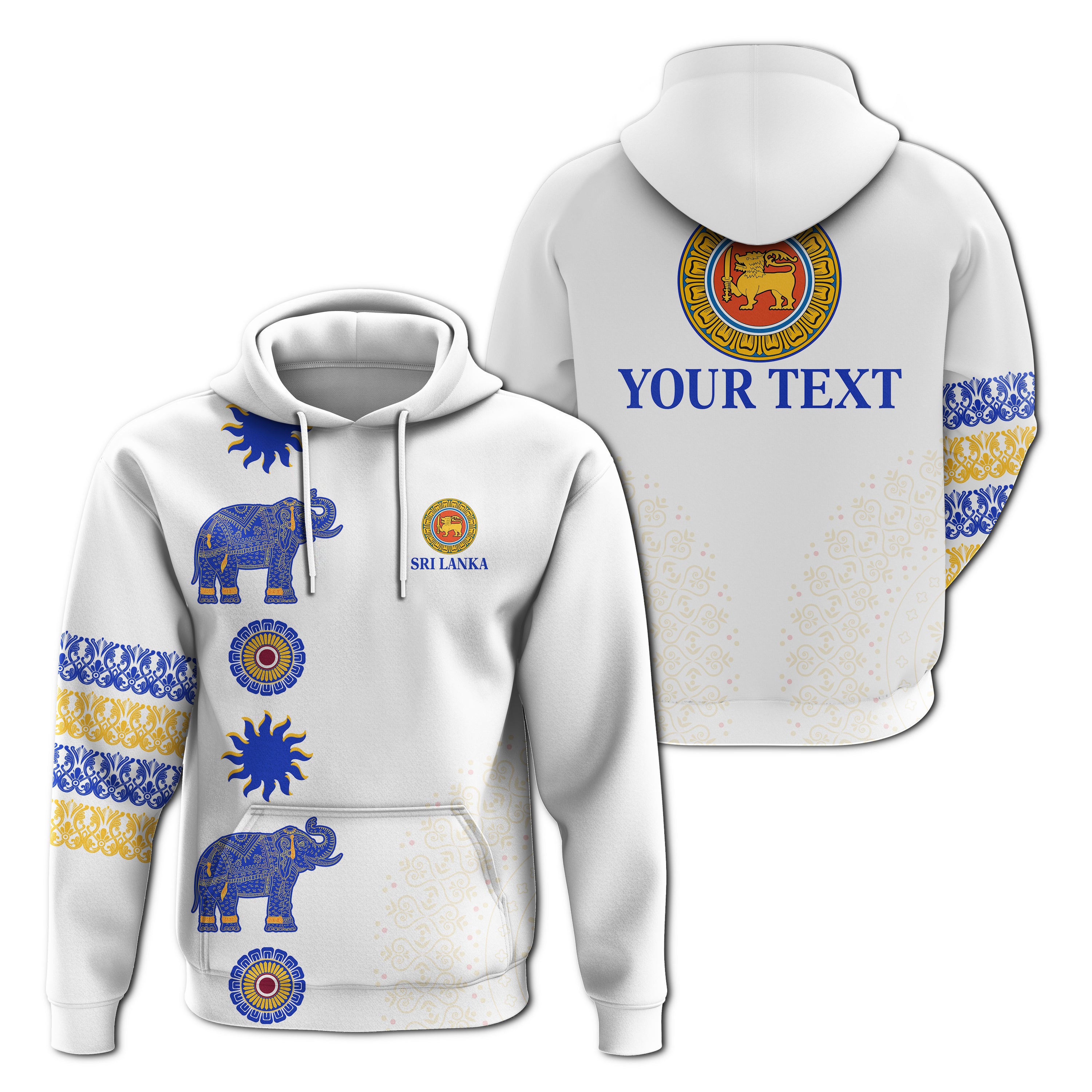 (Custom Personalised) Sri Lanka Hoodie Traditional Pattern And Elephants Lt13