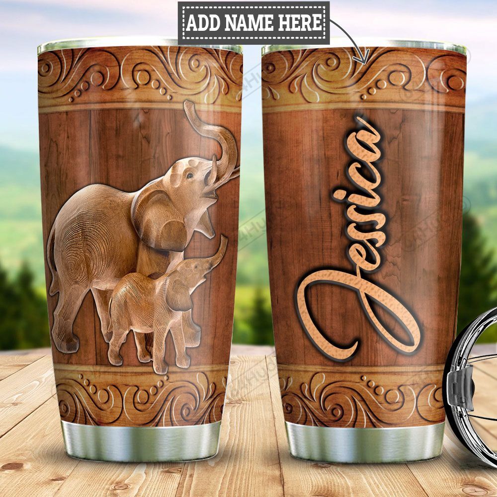 Personalized Elephant Mom Baby Wood Style Ttz1112013  Stainless Steel Tumbler Travel Customize Name, Text, Number, Image