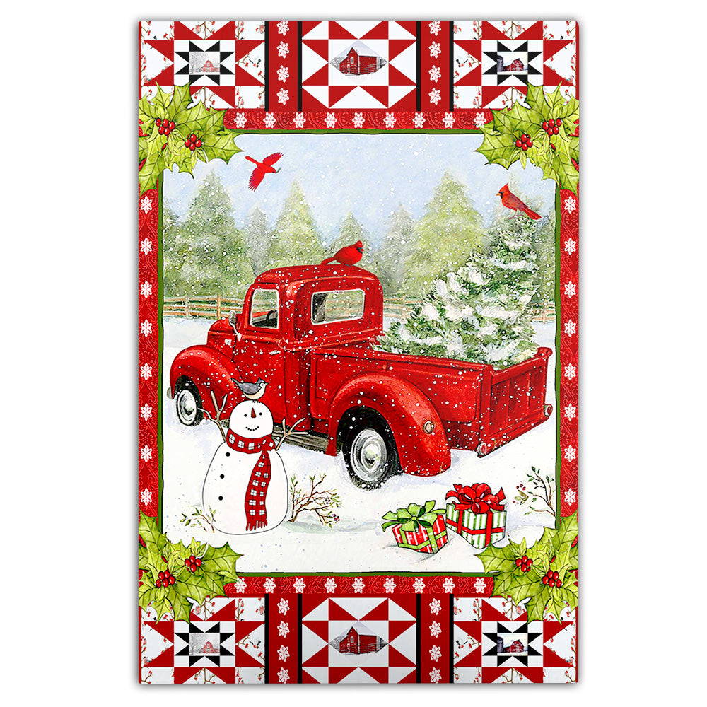 Christmas Scene With Red Trucks In Snow 9Basic Rectangle Rug