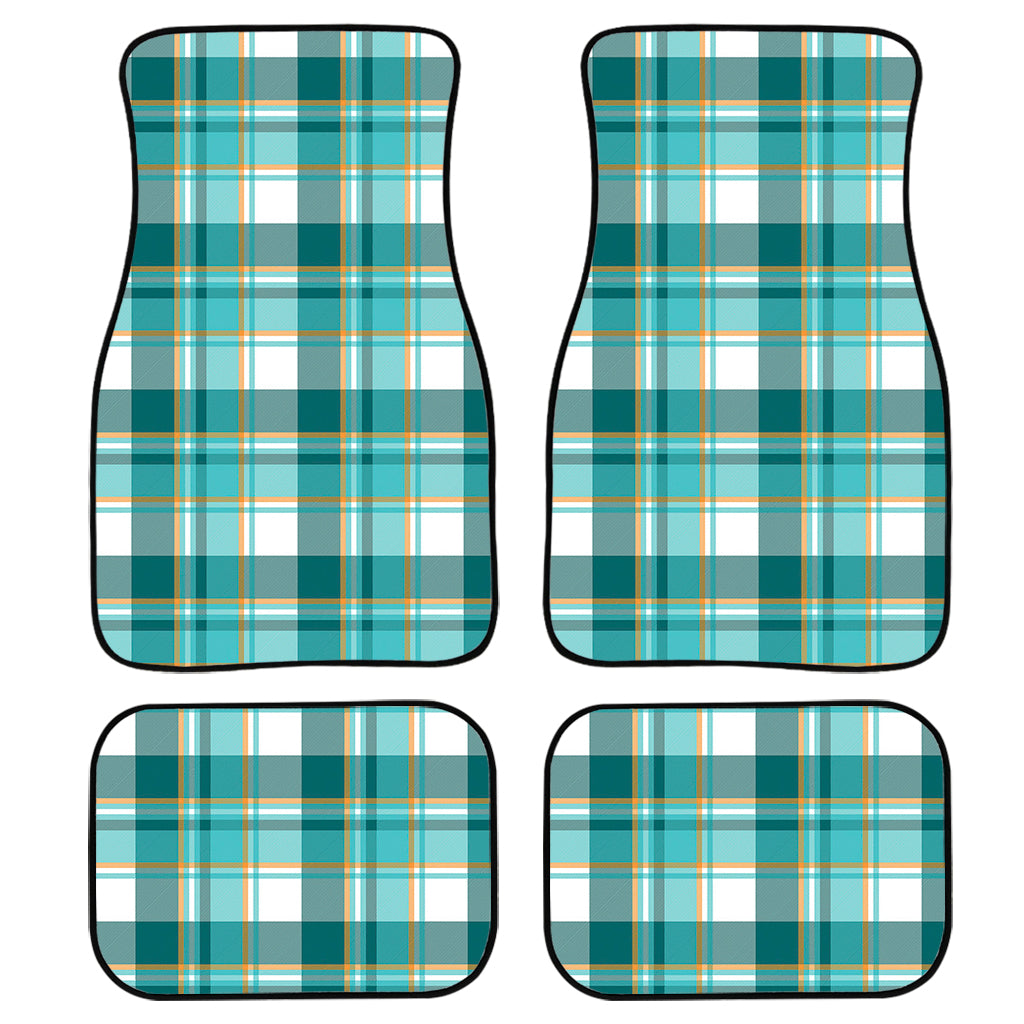 Teal Madras Pattern Print Front And Back Car Floor Mats, Front Car Mat