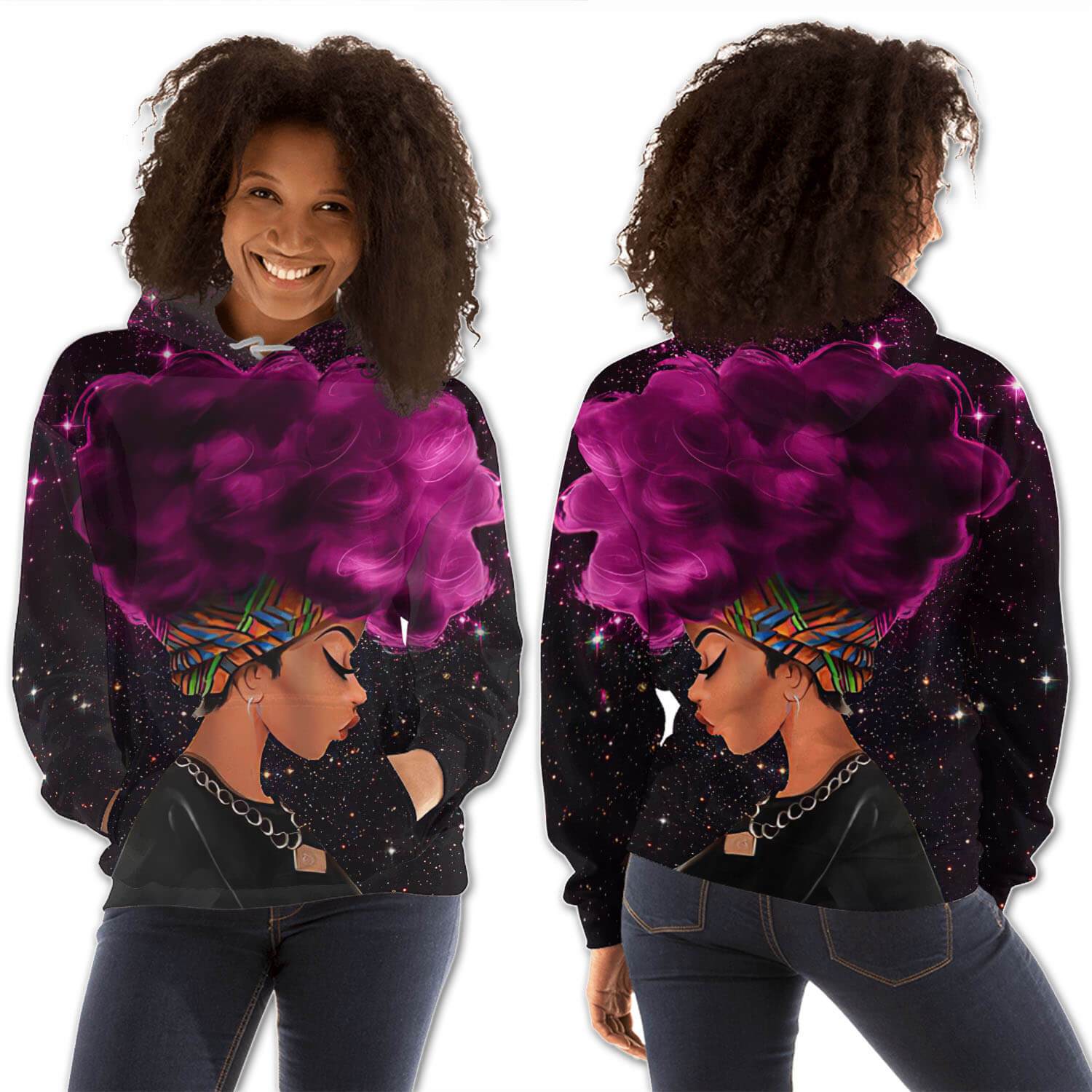 African American Hoodies Pretty Black Afro Lady All Over Print Womens Hooded Sweatshirt African Print Clothing BPS58842