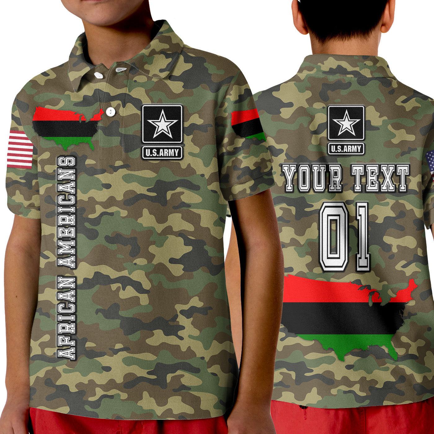 (Custom Personalised) Military Of African Americans Polo Shirt Kid Flag Simple Style Lt8