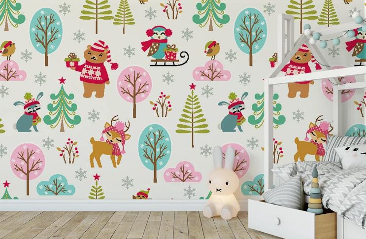 3D Hand Drawn Forest Animals Wall Mural Wallpaper Lqh 437