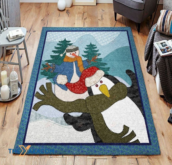 Christmas Penguin Rectangle Area Rug Floor Decor