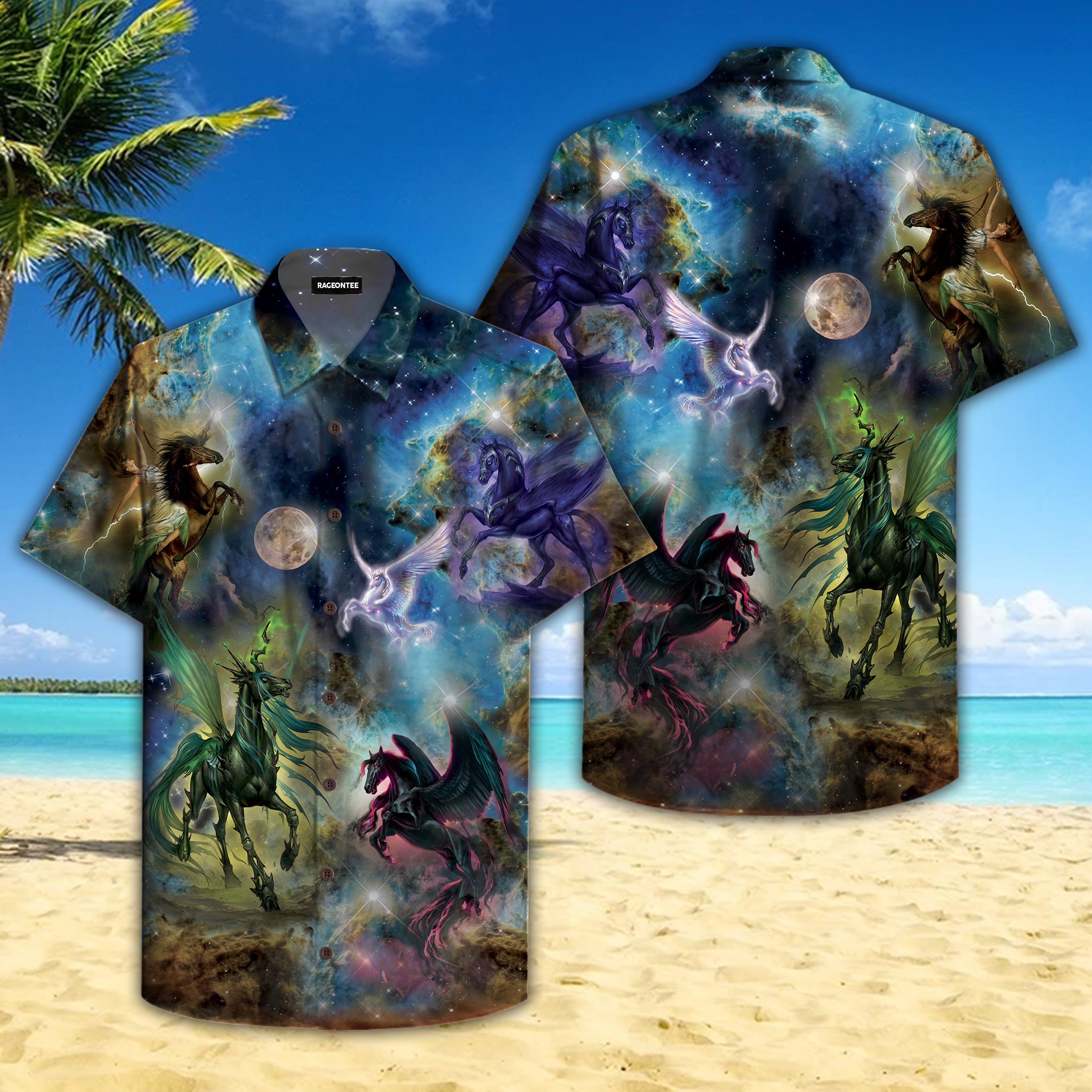 Unicorn In The Moon Night Hawaiian Shirt | Unisex | Adult | Hw4697