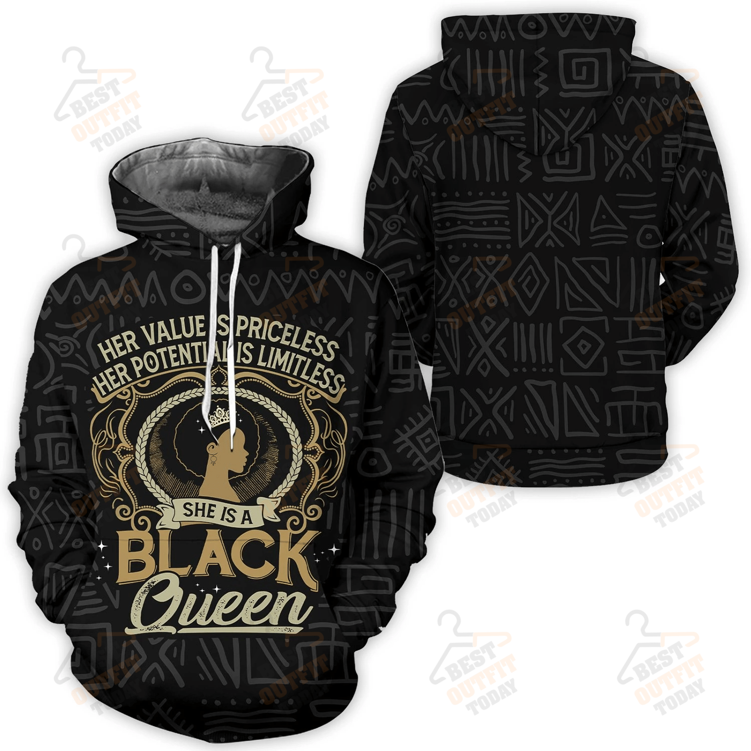 She Is A Black Queen Allover Print Hoodie For Men And Women