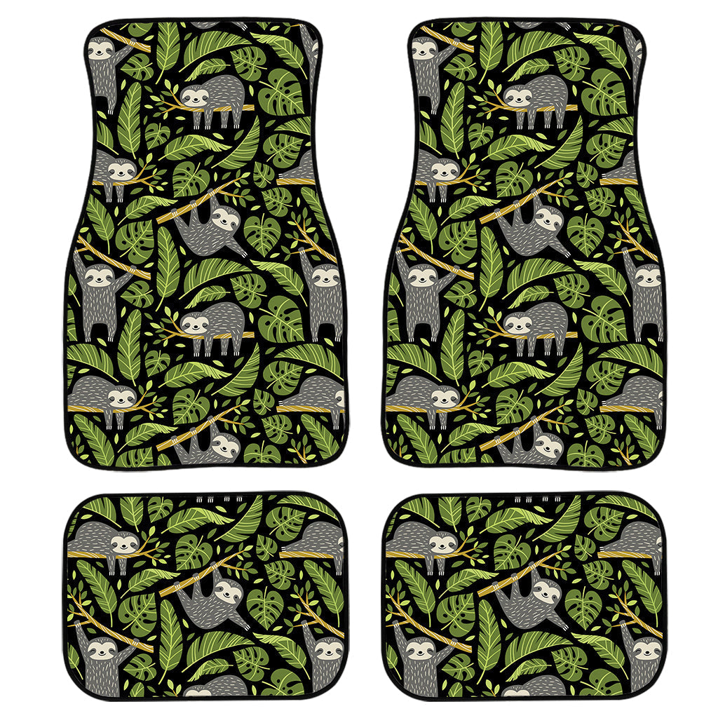 Tropical Sloth Pattern Print Front And Back Car Floor Mats, Front Car Mat