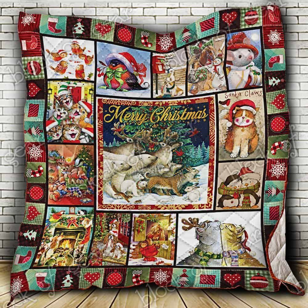 We Wish You A Merry Christmas Animals in Christmas Quilt Blanket