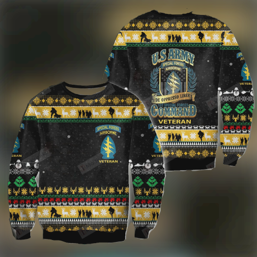 Unifinz Veteran Sweater Us Army Special Forces Airborne Christmas Pattern Black Ugly Sweater 2022