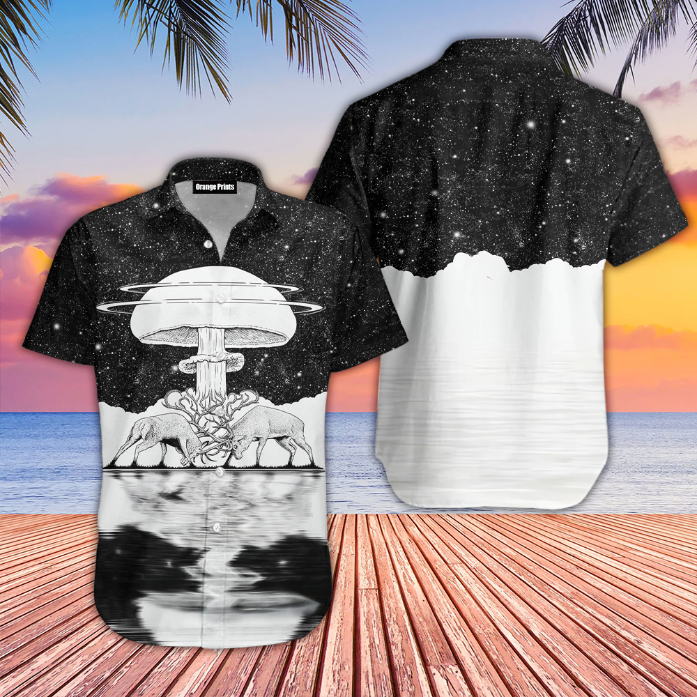 Monochrome Mushroom And Deer Aloha Hawaii Shirts For Men Women Ha12667