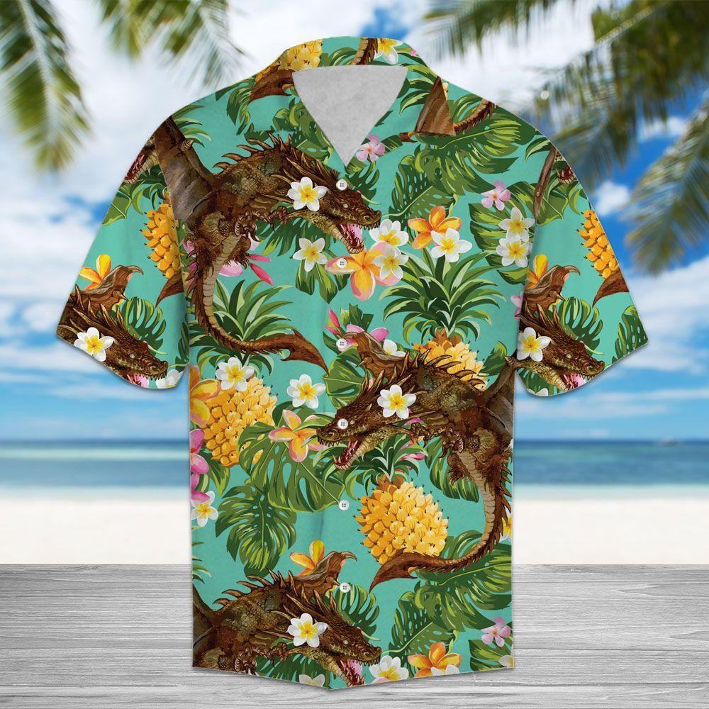 Tropical Pineapple Dragon Aloha Hawaiian Shirt Colorful Short Sleeve Summer Beach Casual Shirt For Men And Women