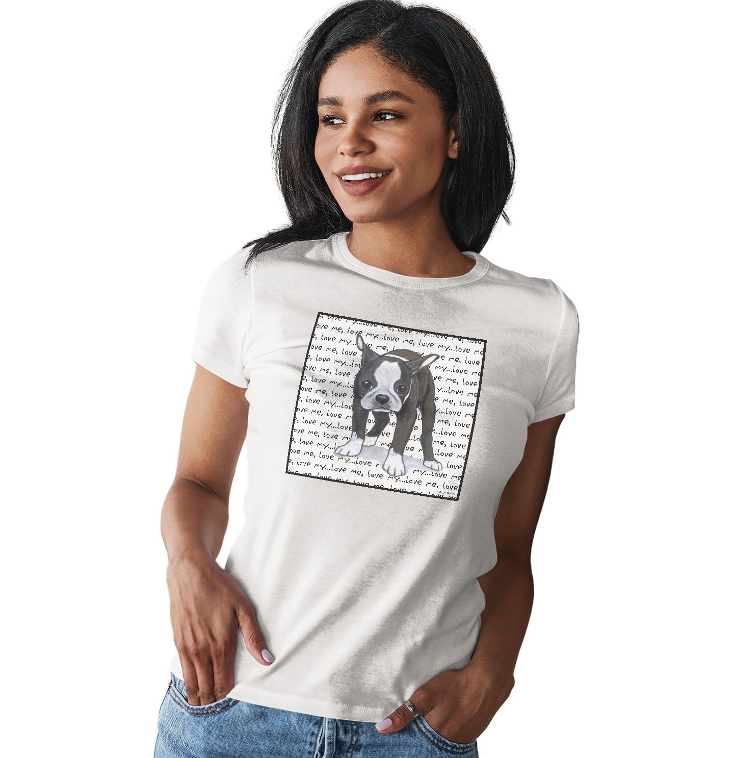 Boston Terrier Puppy Love Text – Women’S Fitted T-Shirt