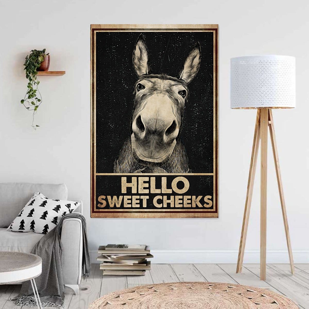 Canvas Painting Black Hello Sweet Cheeks Donkey Poster Wall Art Home Decor Wall Decor At Home