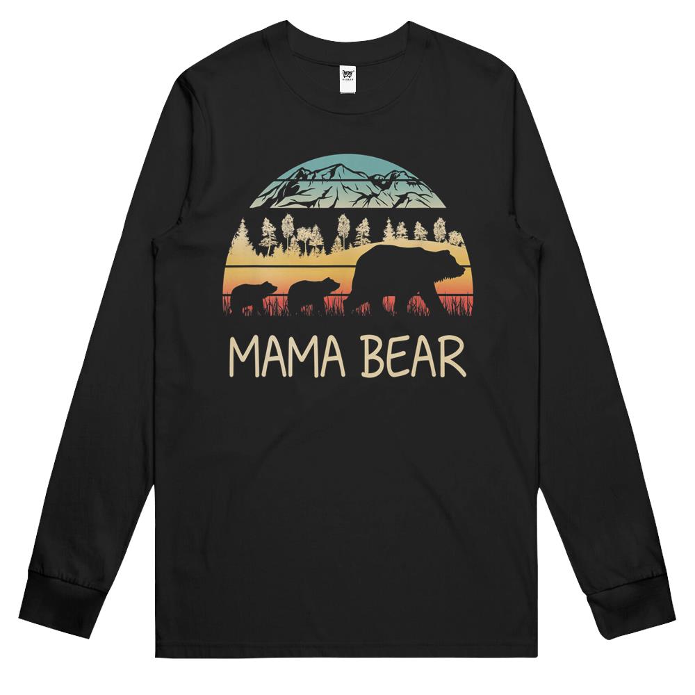 Mama Bear With 2 Cubs Shirt Retro Mountains Mother’s Day Long Sleeve T Shirts