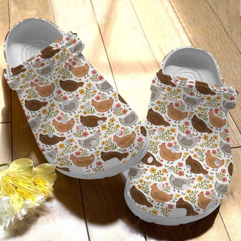 Chickens In The Garden Croc Shoes For Mother Day – Chicken Flower Shoes Crocbland Clog Gifts For Mom Daughter