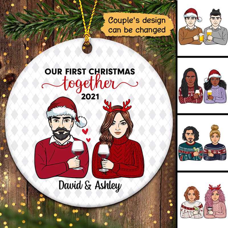 First Christmas Couple Personalized Circle Ornament