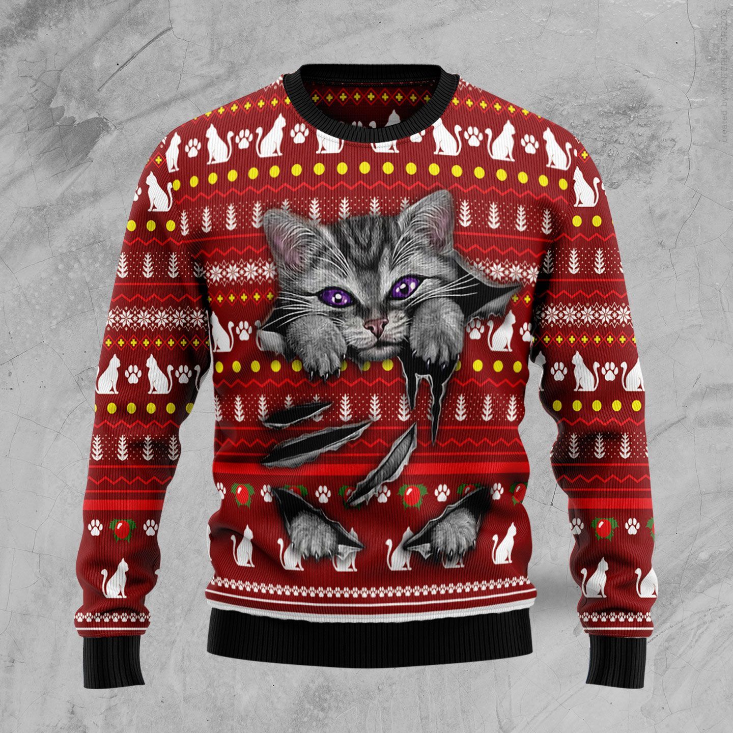 Cat Scratch Christmas Ugly Sweater