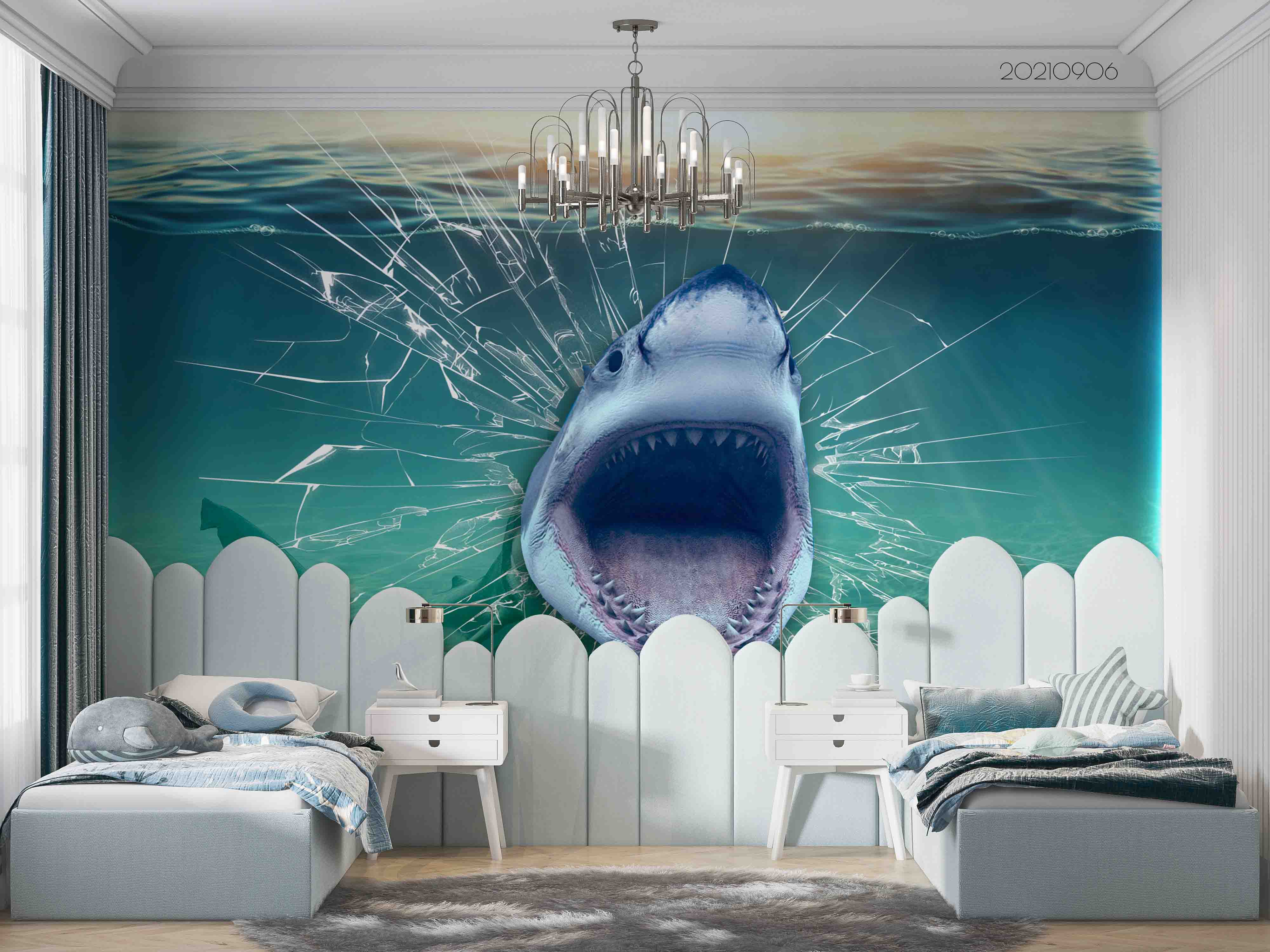 3D Sea Animal Shark Wall Mural Wallpaper Lqh 549