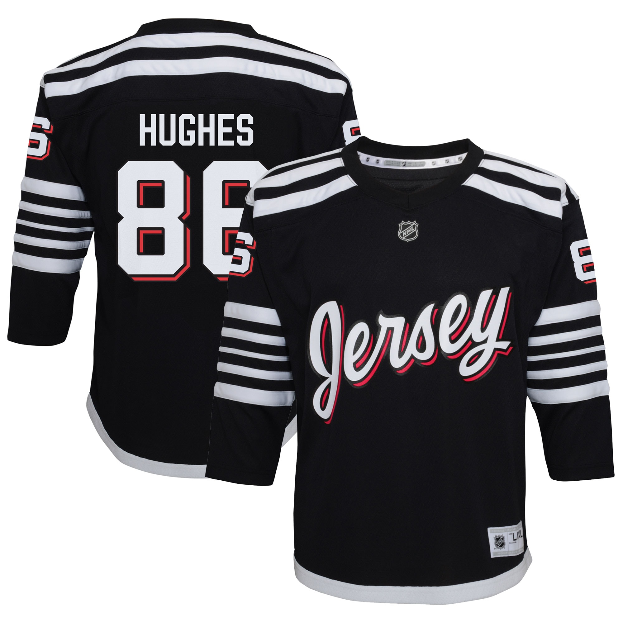 Jack Hughes New Jersey Devils Youth Alternate Replica Player Jersey – Black