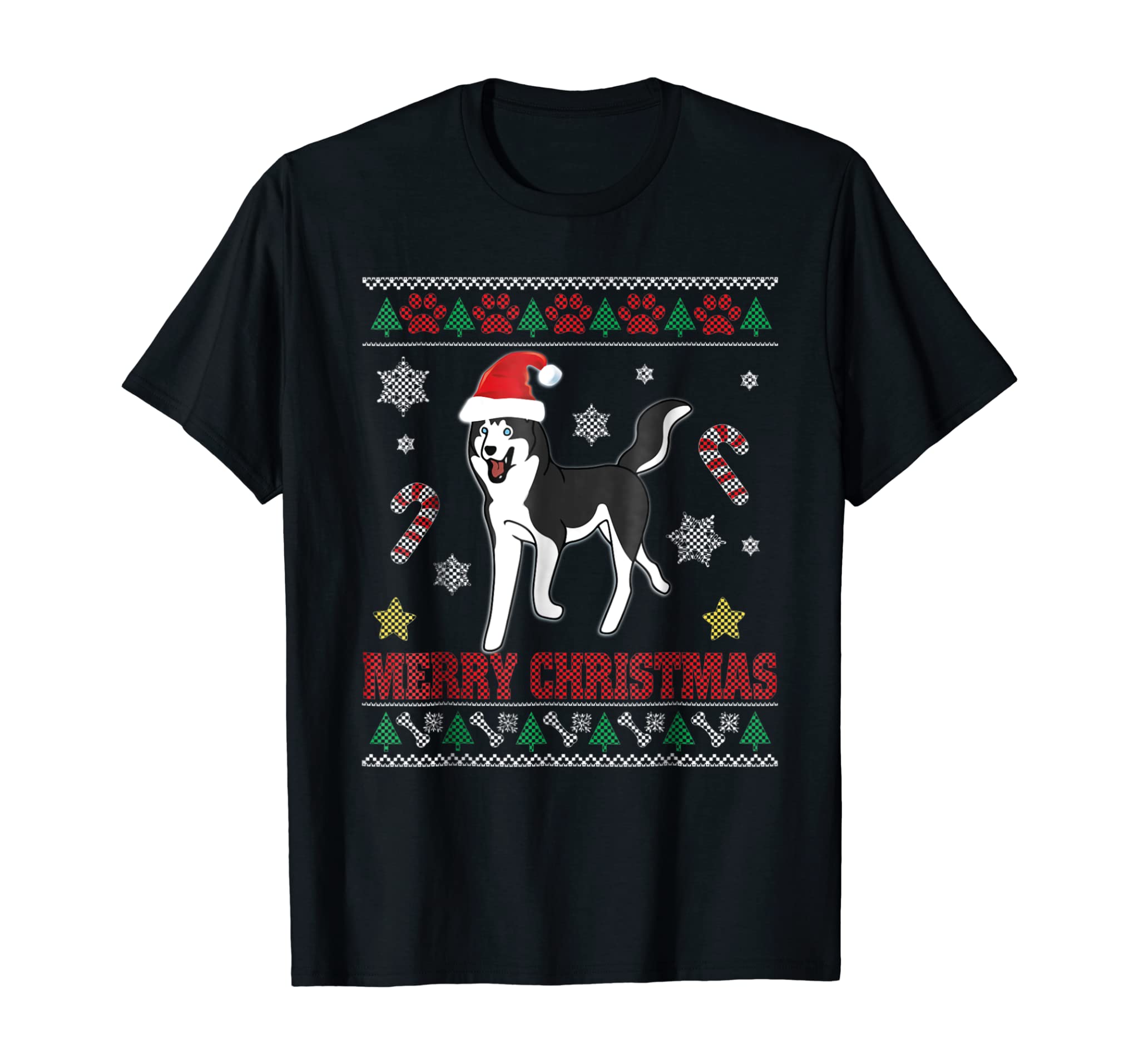 Siberian Husky Dog Santa Ugly Sweater Costume Xmas Tshirt