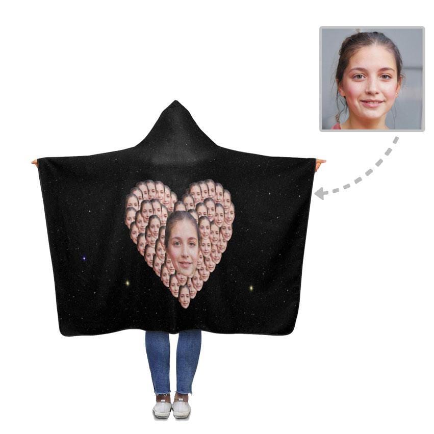 Custom Face Black Heart Shape Hooded Blanket