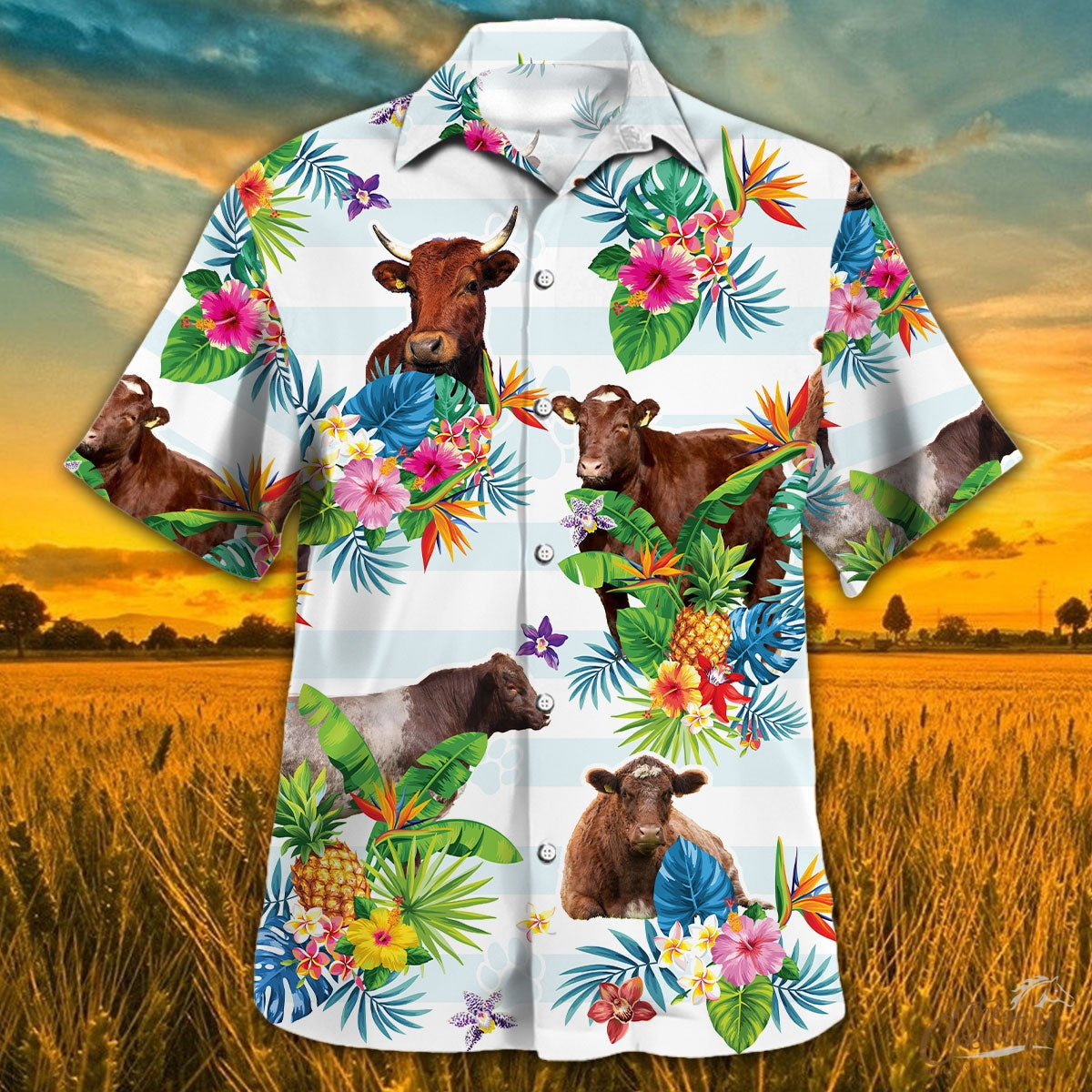 Shorthorn Cattle Tropical Flower Hawaiian Shirt
