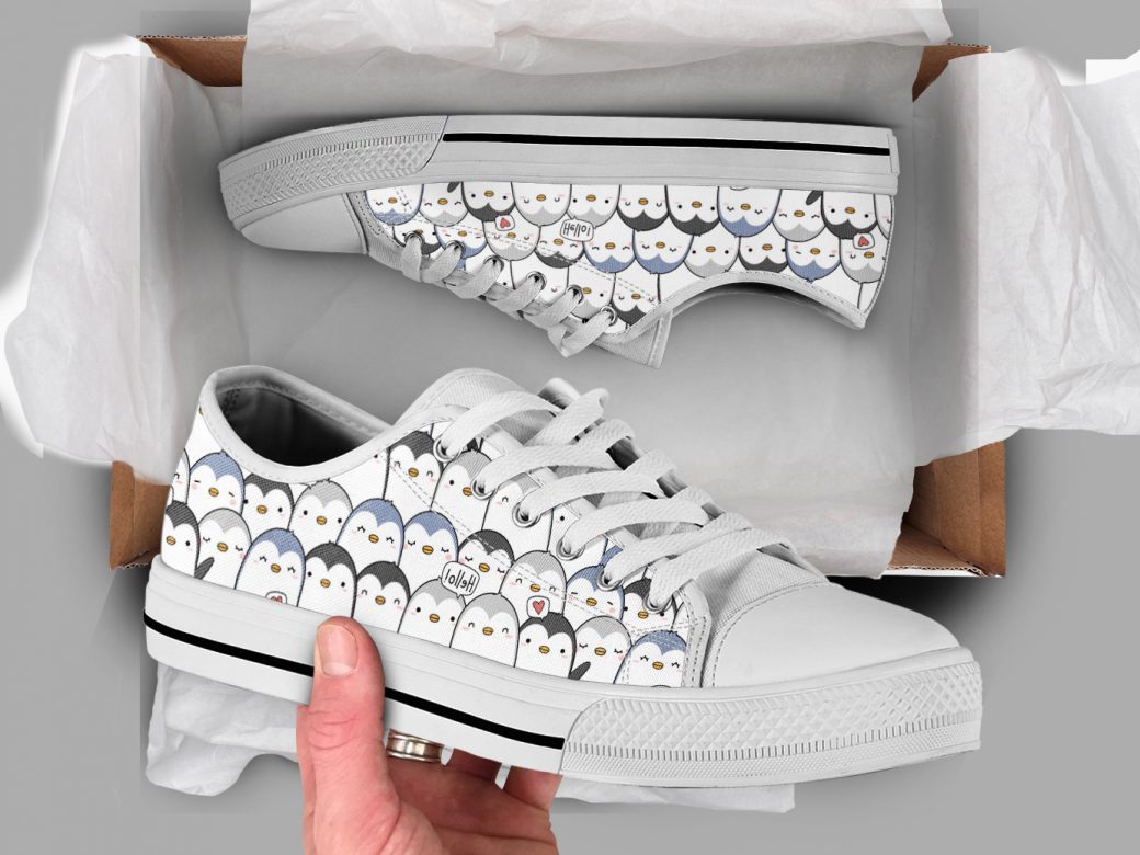 Penguin Low Top Personalized Shoes Custom Name, Text For Women, Men