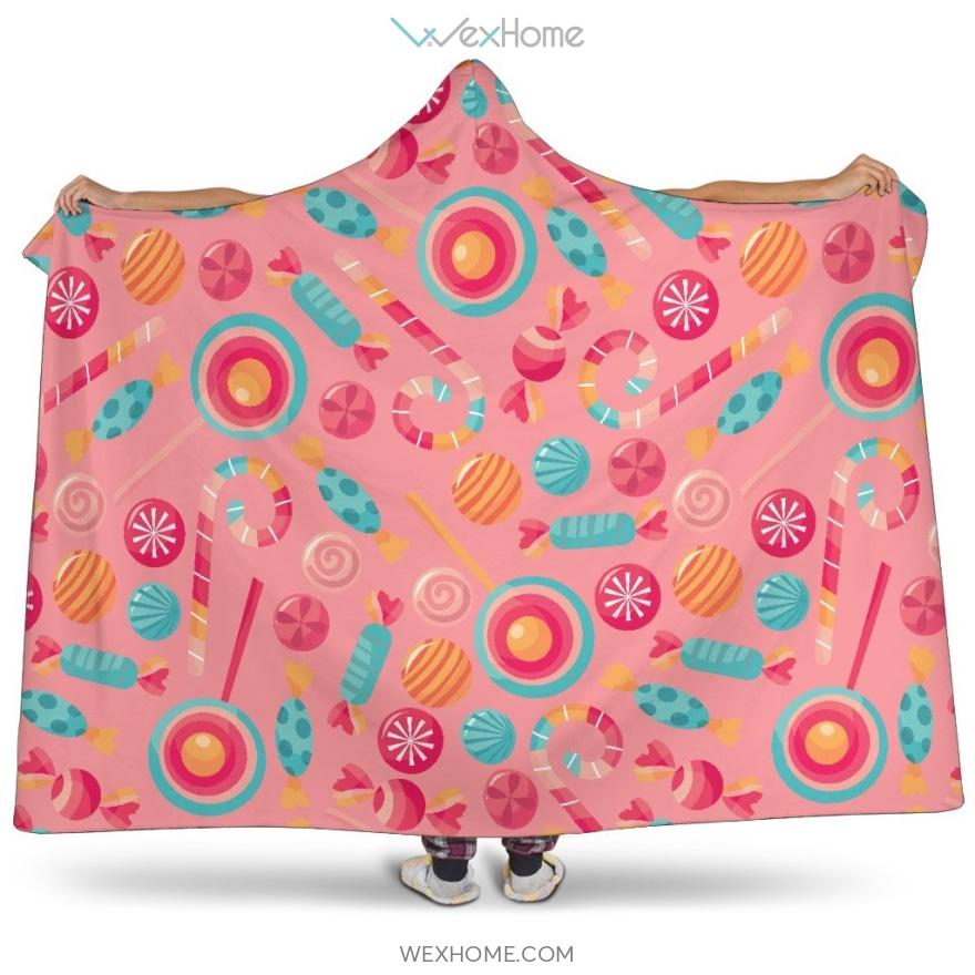 Colorful Candy Pattern Hooded Blanket