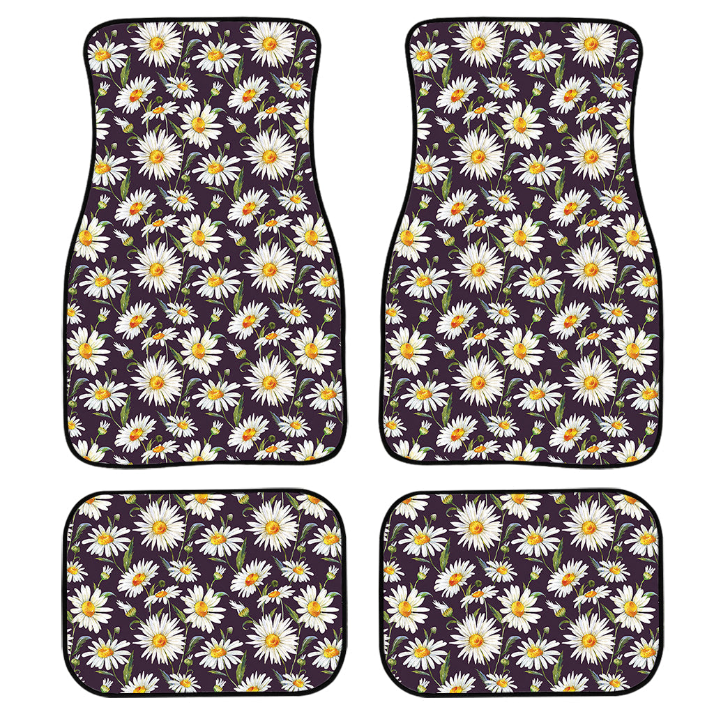 Watercolor White Daisy Pattern Print Front And Back Car Floor Mats, Front Car Mat