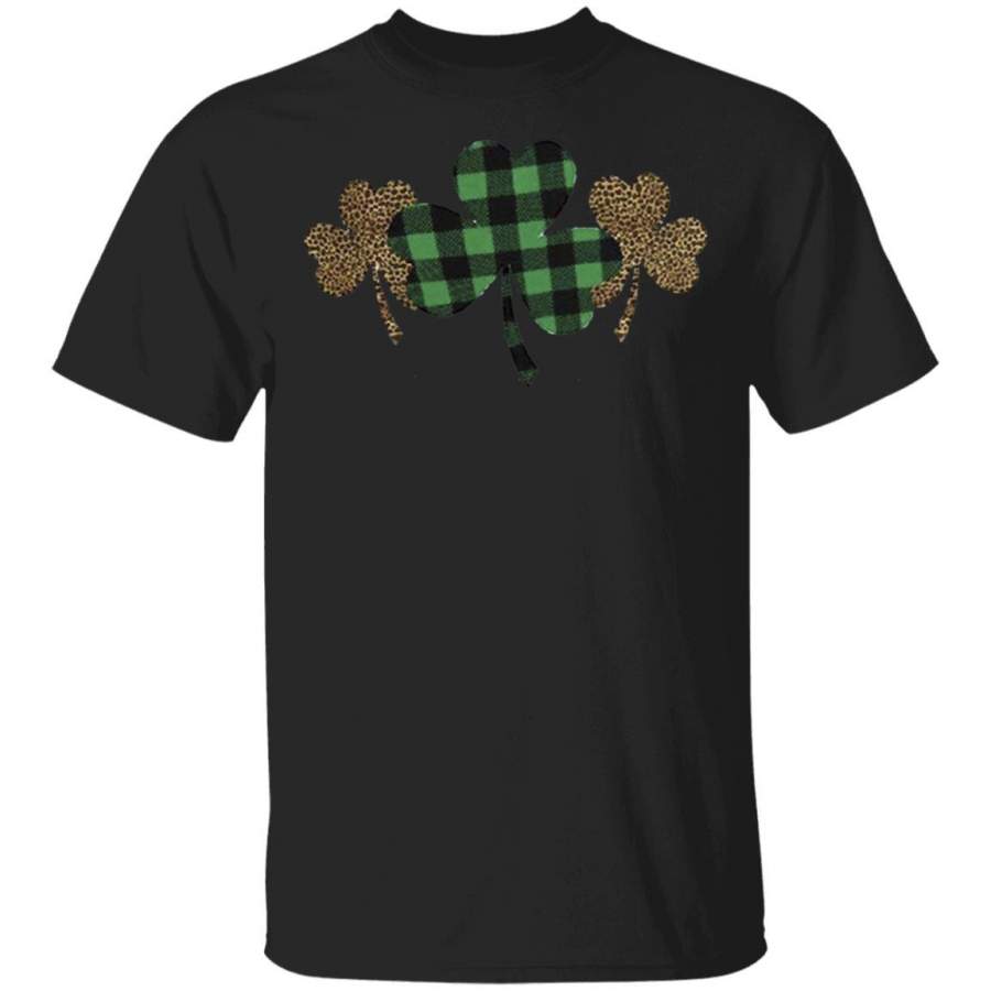 Three Shamrocks Buffalo Plaid Leopard St Patricks Day Gift T Shirt Saint Paddys Patricks Tshirt Lucky Shirts Drink Green Beer Irish Gifts Funny Tee