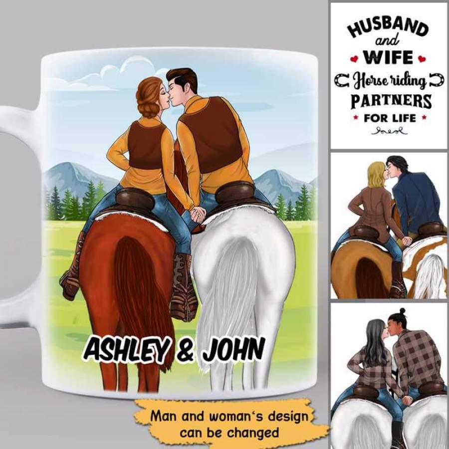 Horse Riding Partners Kissing Couple Back View Personalized AOP Mug