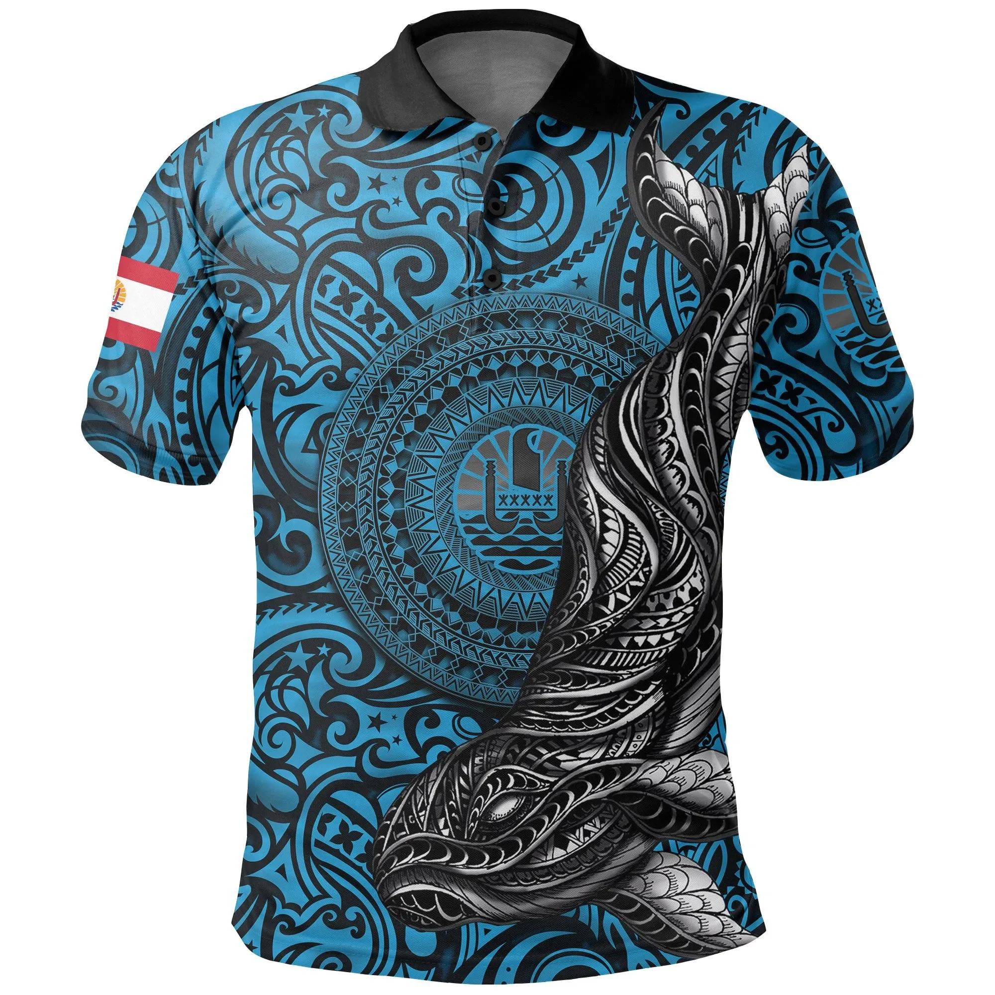 French Polynesia Polo Shirt, Blue Whale Tattoo Th5