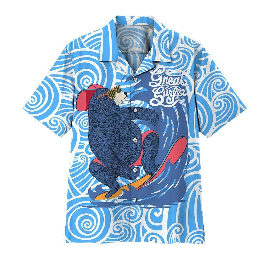 3D Surfing Bear Aloha Hawaiian Shirt Colorful Short Sleeve Summer Beach Casual Shirt For Men And Women