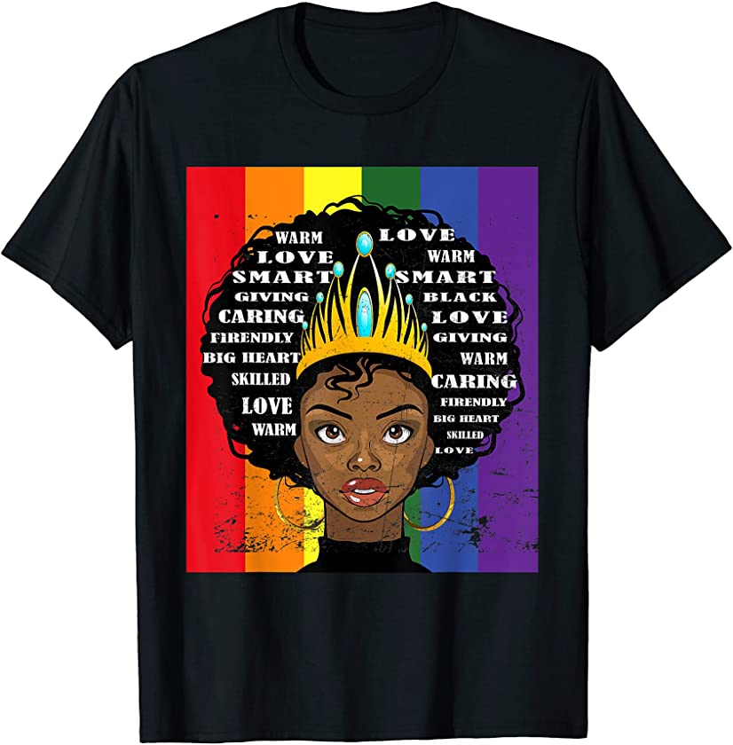 Black Queen Gay Pride Flag Afro Hair LGBTQ Pride Month T-Shirt
