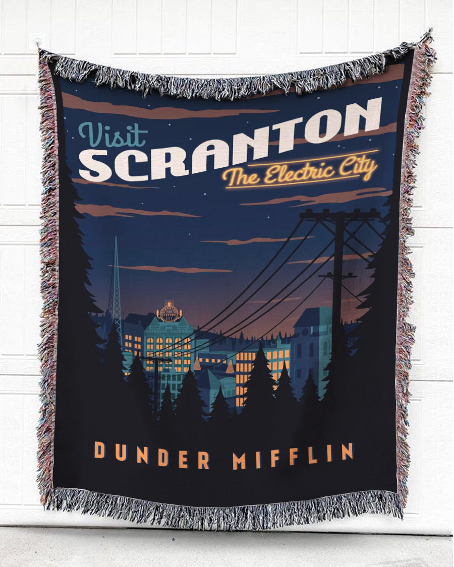 Woven Throw For Tv Show Lovers Christmas Gift, O.F.F.I.C.E – Scranton The Electric City, Cotton Blanket