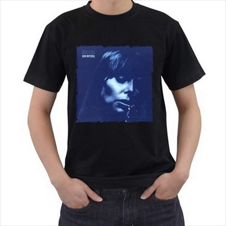 Fashion New Black White T-Shirt Blue 1970S Joni Mitchell