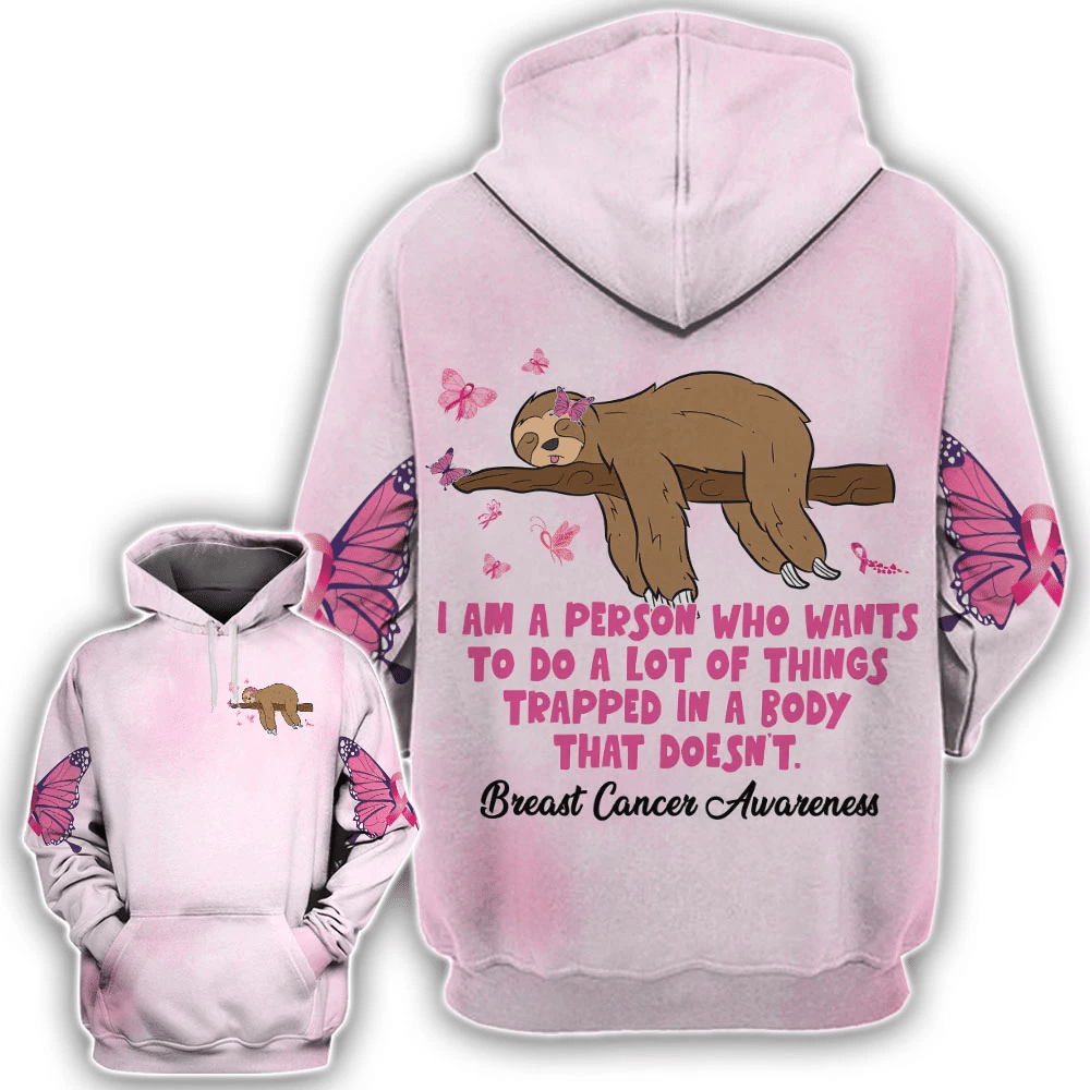 Sloth Stay On Tree 3D Tshirt – Breast Cancer Awareness Hoodie Long-Sleeve Gift