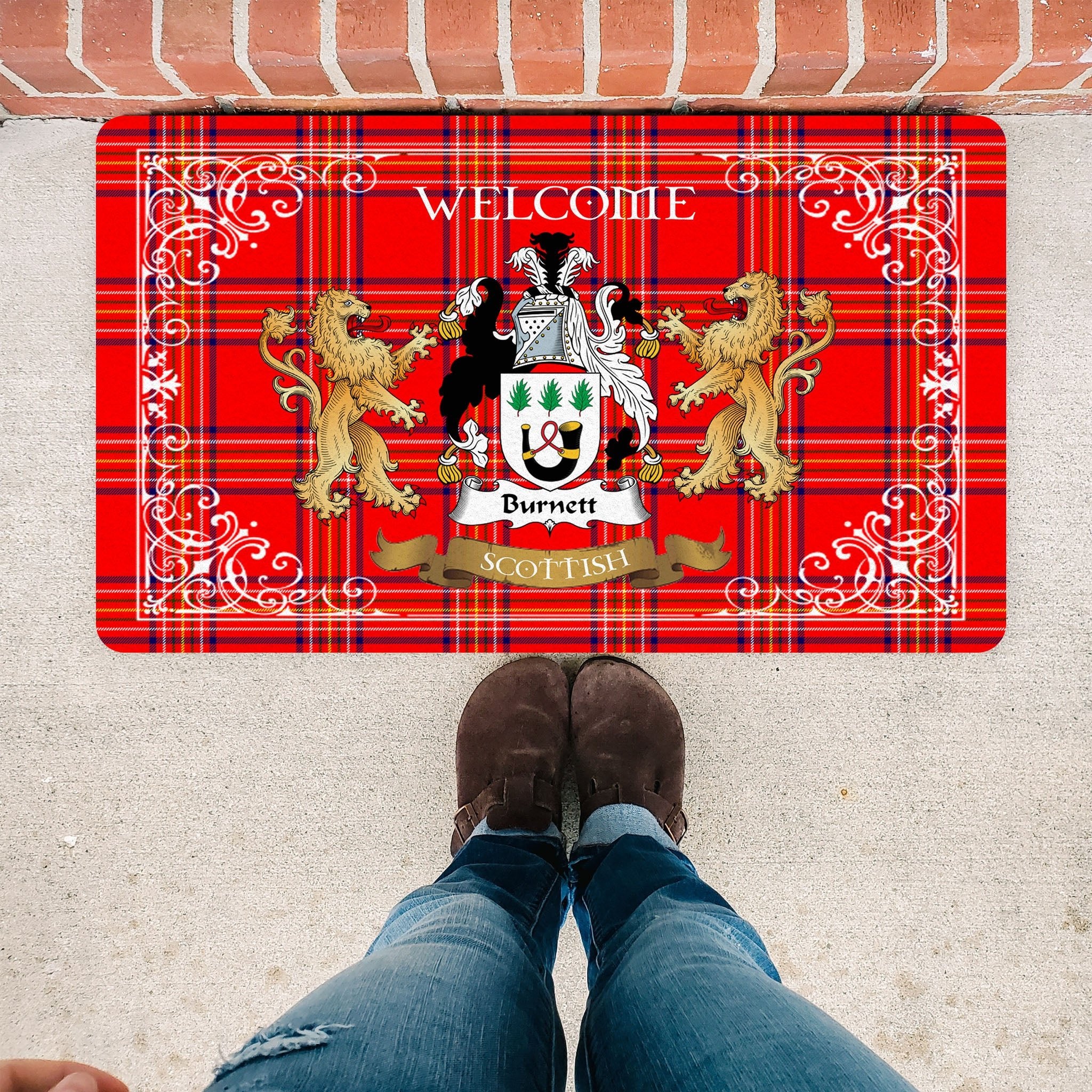 Scotstee Shop Tartan Door Mat The Family Burnett Modern Scottish Plaid Doormat, Welcome Mat, Christmas Door Mat