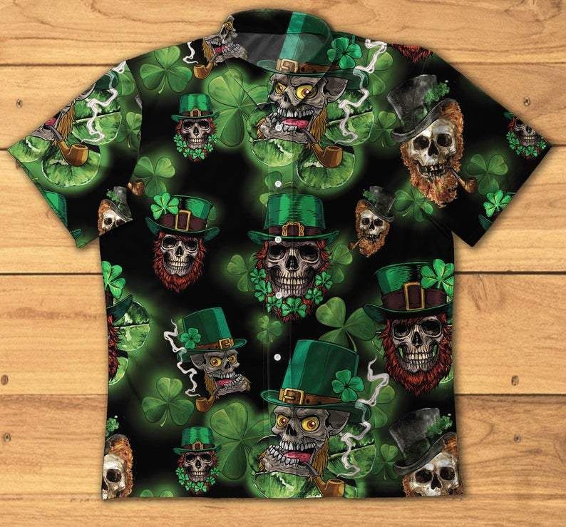 Skull Leprechaun Irish Happy Day Hawaii Aloha Shirts Ha99625