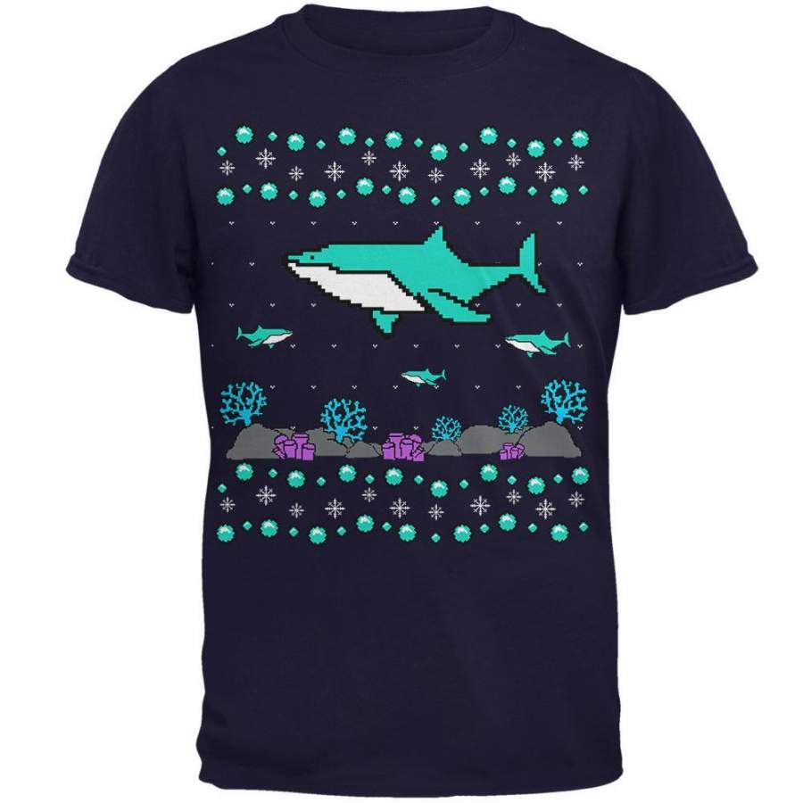 Ugly Christmas Sweater Shark Coral Reef Mens T Shirt