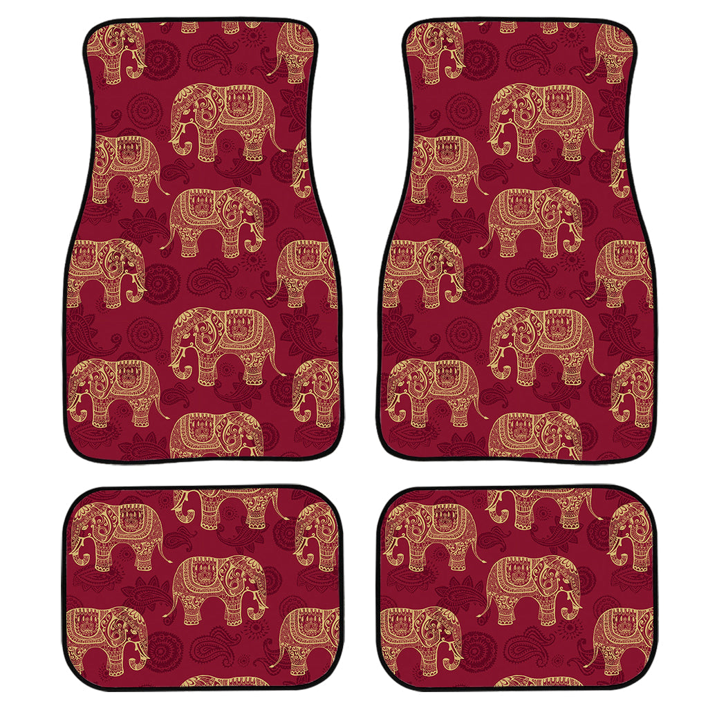 Gold And Red Boho Elephant Print Front And Back Car Floor Mats, Front Car Mat